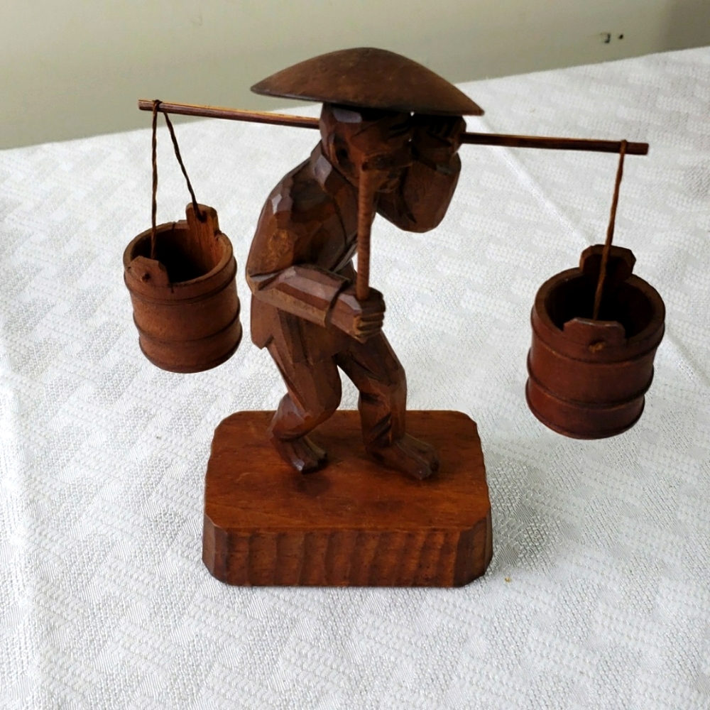 Vintage hand carved Asian water carrier